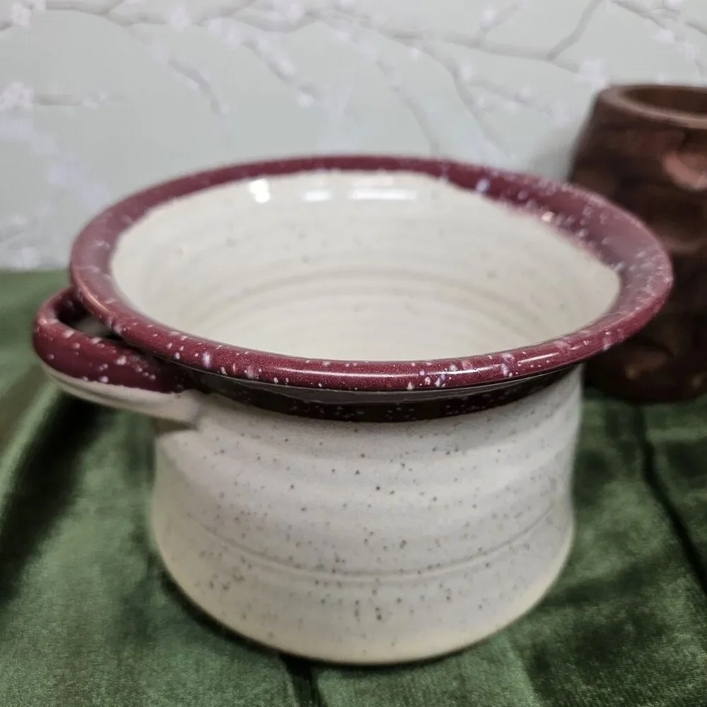 Vtg Stone Handcrafted Pottery Native Soup Bowl Cup Mug Cranberry White Speckled